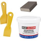 Hakay (4'lü) Duvar Tamir Seti Beyaz 1000 gr Dolgu Tamir Macunu + 2 Adet Plastik Spatula + Kübik Zımpara - 0-Koyu Mavi - 1 Adet