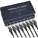 Hakay Coverzone RJ45 Network Splitter Adapter 1 To 7 1000MBPS Gigabit Ethernet Çoklayıcı 7 Port RJ45 Ağ Bölücü USB Güç Destekli 100 Metreye Kadar Veri Iletimi Network Kablo Dağıtıcı | ZR1256 - Almond