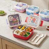 Hakay Deconox Paslanmaz Çelik 3 Bölmeli Kilitli Yemek Kabı 2000 Ml, Çatal Kaşık Dahil Renkli Desenli Lunch Box, Çelik Iç Hazneli Saklama ve Taşıma Kabı (Kırmızı) - Abanoz