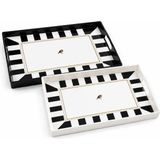 Hakay Gaga 2'li Servis Tepsisi Seti - 38 x 28 x 3,5 cm Büyük Boy Sunum Tepsisi - Siyah Beyaz Çizgili Desen - Kulplu Plastik Kahvaltı Çay Kahve Ikram Seti - Mutfak Salon Balkon ve Davet Kullanımı - 0 - 19 L