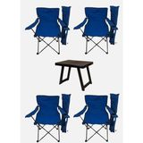 Hakay Katlanabilir 4 Adet Mavi Kamp Sandalyesi ve 50X40 cm Masa Seti