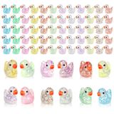 HAKFOO 60 Adet Glitter Mini Reçine Ördekler Minik Ördekler Minyatür Figürler Sevimli Renkli Mini Ördek Süsleme Ördekler Dekor DIY Projeleri için Bahçe Dollhouse Akvaryum Ev Doğum Günü Düğün Noel