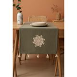 Haki Dantel Motifli Runner 50X130 Cm
