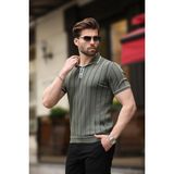 Haki Düğmeli Polo Yaka Triko Erkek Tişört E7408 - 2XL