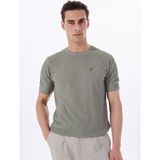 Haki Erkek Bisiklet Yaka Relaxed Fit Keten Karışımlı Kazak F5SM-KZK 2051 - 2XL
