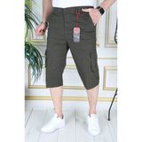 Haki Erkek Slim Fit Kapri Likralı Gabardin/kanvas Kargo Cepli Bermuda Baba-Genç - 42