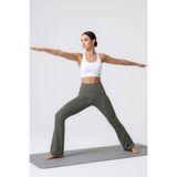Haki Esnek Yüksek Bel Spor Performans Kadın Ispanyol Paça Kadın Tayt - 94686 - XL