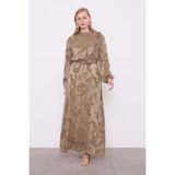 Haki Fırfır Detaylı Cupra Elbise - 42