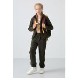 Haki Kalın Yumuşak Dokulu Standart Fit Nakışlı Polar Kız Çocuk Sweatshirt - 75152
