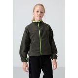 Haki Kalın Yumuşak Dokulu Standart Fit Nakışlı Polar Kız Çocuk Sweatshirt - 75157