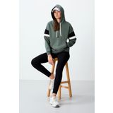 Haki Kompakt Pamuklu Kalın Pürüzsüz Dokulu Kapüşonlu Oversize Fit Kadın Sweatshirt - 97290