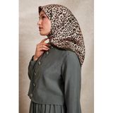 Haki Leopar Desen Twill İpek Eşarp