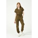 Haki Likralı Scrubs Jogger Paça Doktor Hemşire Forması Yarasa Kol Takım Unisex