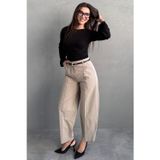 Haki Modern Kesim Kemerli Yüksek Bel Bol Paça Kumaş Pantolon MG2618