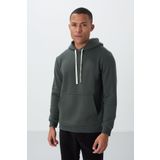 Haki Pamuklu Kalın İçi Tüylü Yumuşak Dokulu Comfort Fit Nakışlı Erkek Sweatshirt - 88419