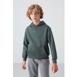 Haki Pamuklu Kalın İçi Tüylü Yumuşak Dokulu Standart Fit Baskılı Erkek Çocuk Sweatshirt - 11215
