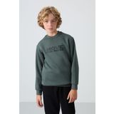 Haki Pamuklu Kalın İçi Tüylü Yumuşak Dokulu Standart Fit Baskılı Erkek Çocuk Sweatshirt - 11216