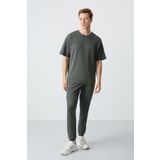 Haki Pamuklu Kalın Yumuşak Dokulu Oversize Fit Basic Erkek Eşofman Takım - 85261