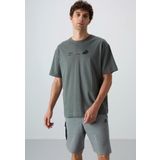 Haki Pamuklu Kalın Yumuşak Dokulu Oversize Fit Baskılı Erkek T-Shirt - 88330
