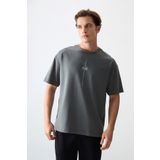 Haki Pamuklu Kalın Yumuşak Dokulu Oversize Fit Baskılı Erkek T-Shirt - 88373