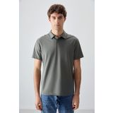Haki Pamuklu Kalın Yumuşak Dokulu Polo Yaka Oversize Fit Basic Erkek T- Shirt - 88381