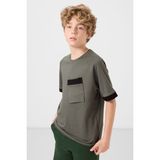 Haki Pamuklu Yumuşak Dokulu Oversize Cep Detaylı Erkek Çocuk T-Shirt - 11295 - 10 - 11 Yaş