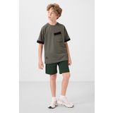 Haki Pamuklu Yumuşak Dokulu Oversize Cep Detaylı Erkek Çocuk T-Shirt - 11295