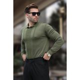 Haki Polo Yaka Çizgili Erkek Triko Kazak 7265 - M