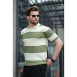 Haki Polo Yaka Çizgili Erkek Triko Tişört E7411 - 2XL