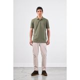 Haki Polo Yaka Pamuklu Düz Renk Slim Fit Erkek T-shirt - 2XL
