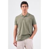 Haki Polo Yaka Pamuklu Düz Renk Slim Fit Erkek T-shirt - 3XL