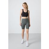Haki Polyester Esnek Standart Fit Performans Kadın Biker Tayt - 91013