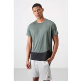 Haki Polyester Nefes Alan Dokulu İnce Esnek Standart Fit Erkek Performans T-Shirt - 88383