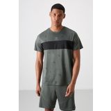 Haki Polyester Nefes Alan Jakarlı İnce Esnek Standart Fit Erkek Performans T-Shirt - 88398