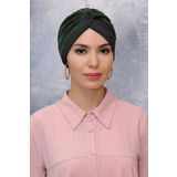 Haki Pratik Hazır Geçmeli Tesettür Bone Fukuro Sandy Kumaş Büzgülü 1831_09