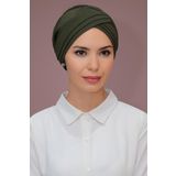 Haki Pratik Hazır Geçmeli Tesettür Bone Petekli Mevsimlik Üç Çapraz Sade 1863_09