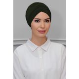 Haki Pratik Hazır Geçmeli Tesettür Bone Sandy Kumaş Çapraz Büzgülü 1801_09