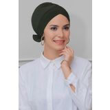 Haki Pratik Hazır Geçmeli Tesettür Bone Sandy Kumaş Fiyonklu Çift Taraflı Tek Çapraz 1833_09