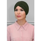 Haki Pratik Hazır Geçmeli Tesettür Bone Sandy Kumaş Üç Çapraz 1803_09