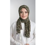 Haki Pratik Hazır Geçmeli Tesettür Eşarp Kesik Elyaf Piliseli Çiçek Desenli 1818D7_09
