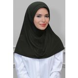 Haki Pratik Hazır Geçmeli Tesettür Eşarp Sandy Kumaş Sade 1600_09