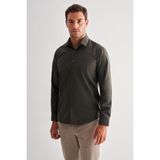 Haki Sert Yaka Filafil Desen Uzun Kol Slim Fit Pamuklu Gömlek 1004255181 - 2XL