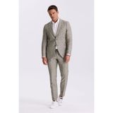 Haki Slim Fit Kırlangıç Yaka Çift Yırtmaçlı %100 Keten Spor Takım Elbise - 56