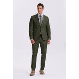 Haki Slim Fit Mono Yaka Tensel Kumaş Çift Yırtmaç Torba Cepli Takım Elbise - 56
