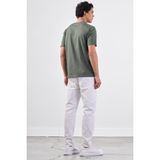 Haki V Yaka Pamuklu Düz Renk Slim Fit Erkek T-shirt