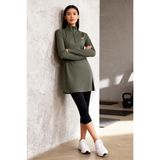 Haki Yarım Fermuarlı Dik Yaka Standart Kalıp Kadın Sporcu Tunik - 97309 - XL