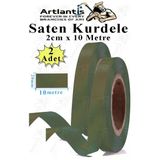 Haki Yeşil Kurdele Saten 2 Cm 10 Metre 2 Adet Saten Kurdela Parlak Hediye Ve Süsleme Şeridi Süs Paketleme Çiçek Saç El