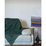 Haki Yeşil Nubuk Damarlı Çift Taraflı Şönil Çekyat Koltuk Örtüsü Şalı - 175 x 215 cm - Nefti