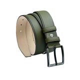 Haki Yeşil Suni Deri Dikişli 4 cm.lik Klasik Kemer - 7400-810
