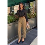 Haki Yüksek Bel Pileli Kadın Kumaş Pantolon MG2507